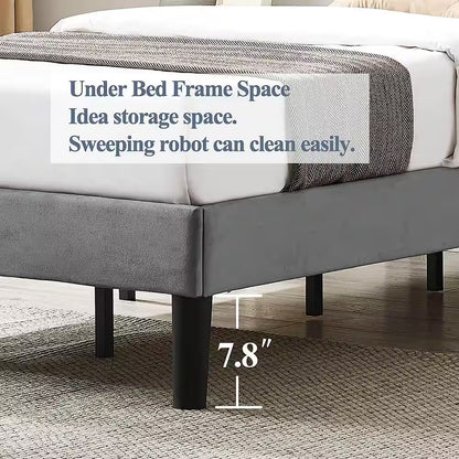 Twin Upholstered Platform Bed Frame – Adjustable Headboard, No Box Spring Needed, Gray