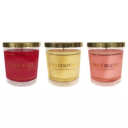 3-Piece Wine Collection Scented Candle Set – Chardonnay, Cabernet & Rosé Home Fragrance Gift Set