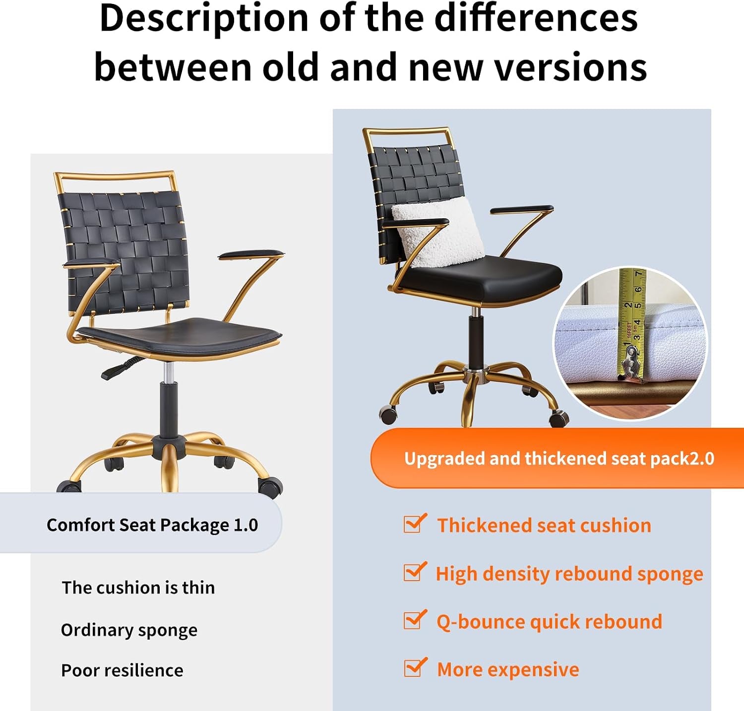 Black & Gold Office Chair – Mid-Back PU Leather Swivel Desk Chair
