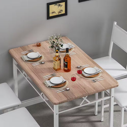 5-Piece Dining Table Set for 4 – Space-Saving Oak Table & 4 Padded Chairs