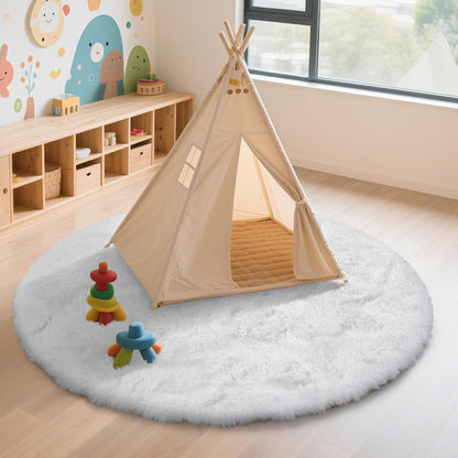 3' Round White Fluffy Shag Rug – Soft Non-Slip Cozy Area Rug for Bedroom & Home Décor