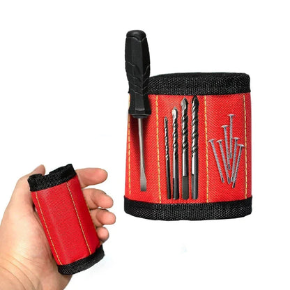 Compact red tool roll with screwdriver, drill bits, and nails for home repair and DIY projects