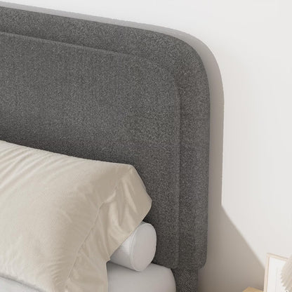 **Queen Bouclé Upholstered Bed Frame – Modern Curved Headboard, Gray**