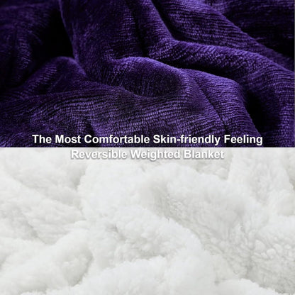 Weighted Blanket for Adult Queen Size 20Lbs 60 X 80 Inches,Weighted Blankets with Soft Plush Fleece,Fluffy Thick Warm Sherpa & Cozy Flannel Heavy Blanket for Sofa Bed,Purple