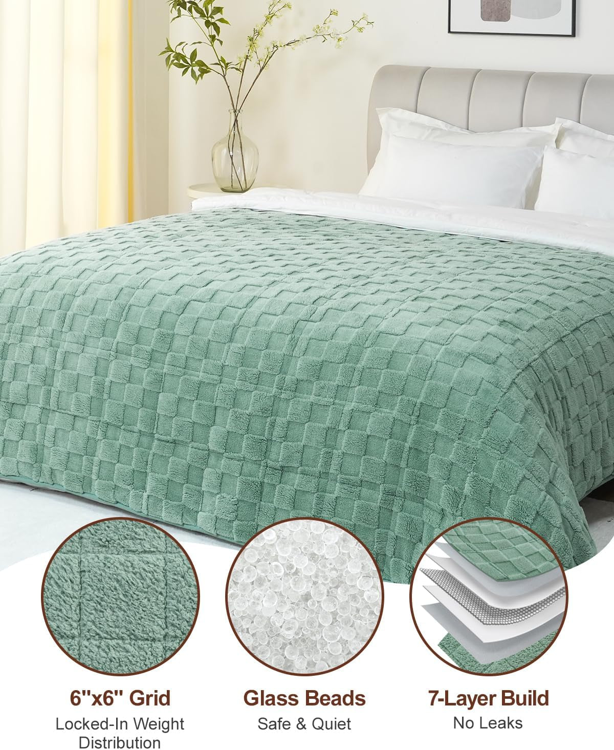 15Lbs Weighted Blanket for Adults, Checkered Fleece & Sherpa, 60"X80"