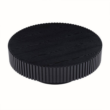 39.37" Round Black Drum Coffee Table – Modern Handcrafted Wood-Look Accent Table