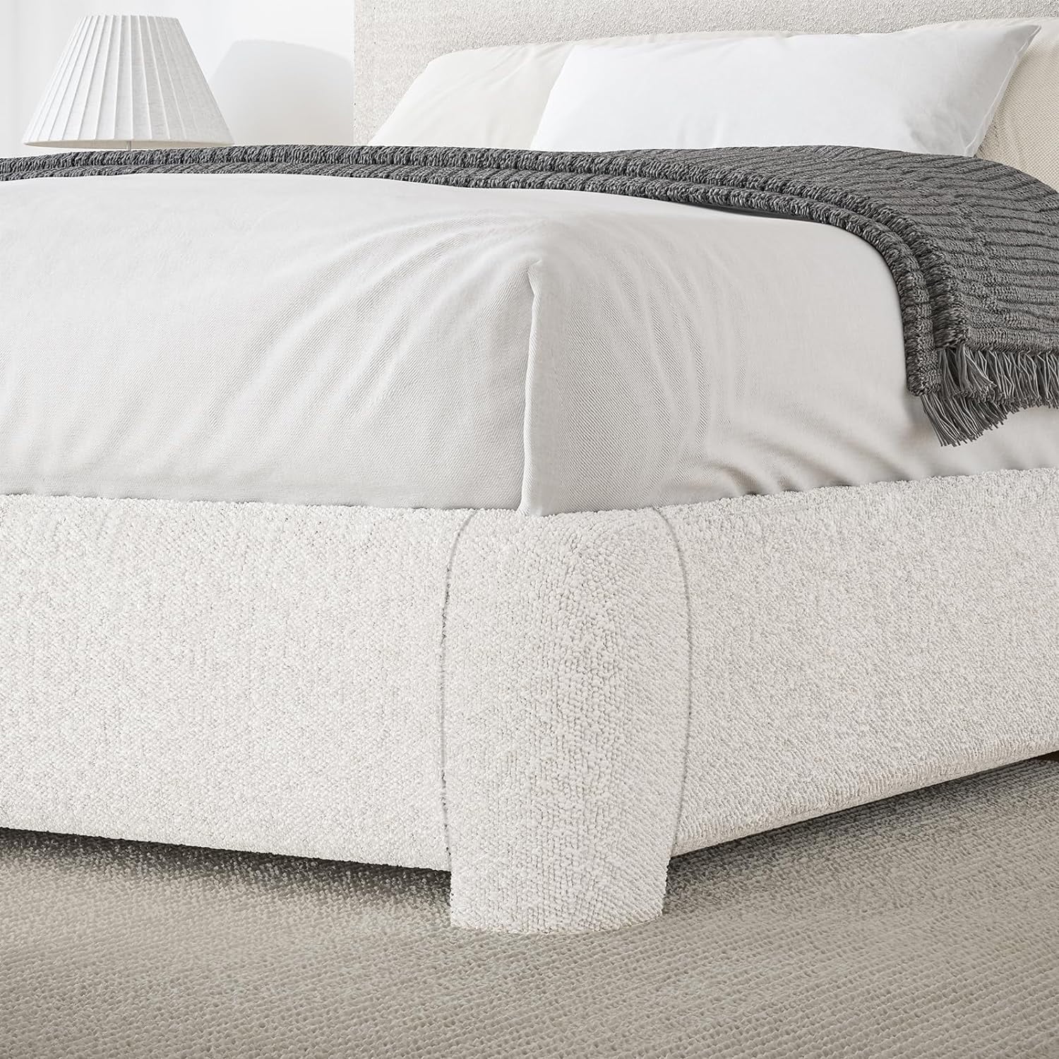 **4 Ever Queen Upholstered Bed Frame – High Curved Headboard & Soft Footboard, Cream**