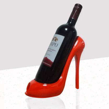 Red high heel wine bottle holder for home decor, stylish kitchen accessory