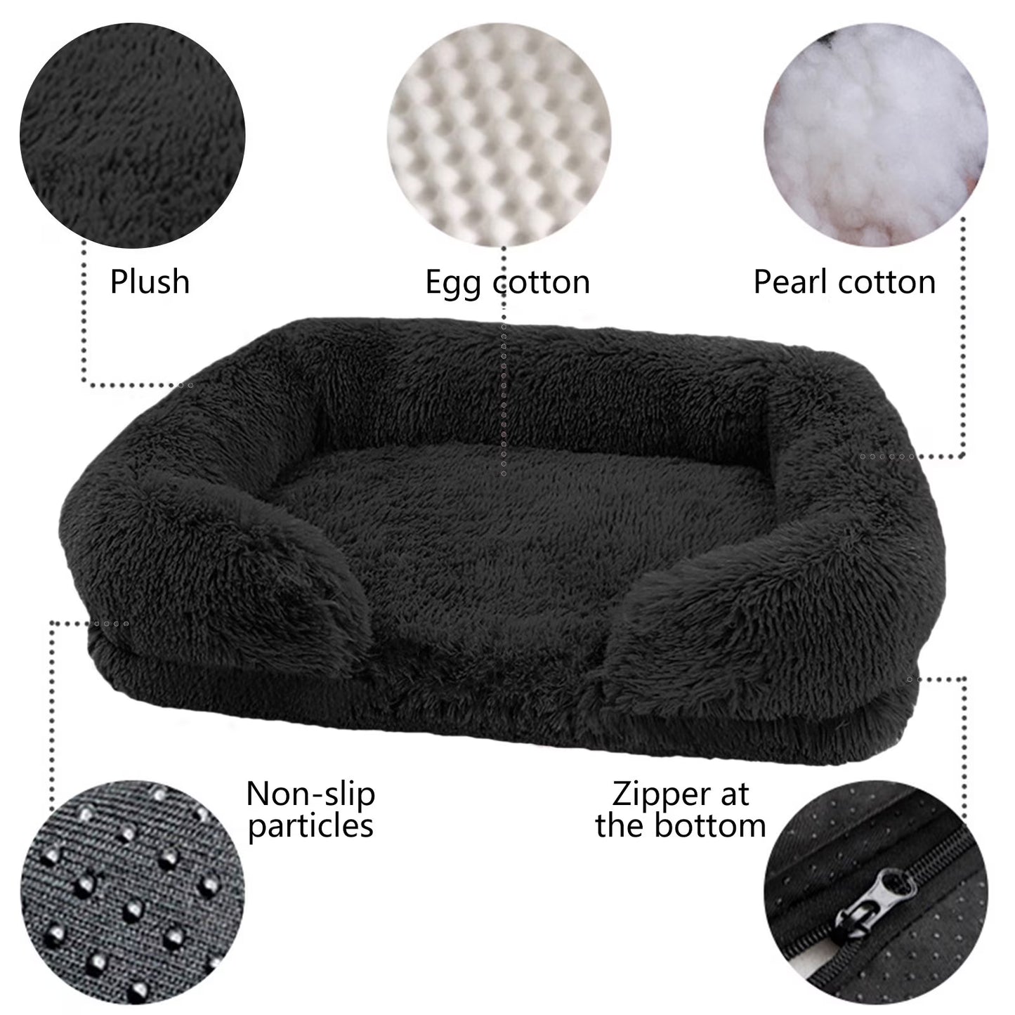 Calming Plush Dog & Cat Bed – Cozy Faux Fur Cuddler for Small & Medium Pets, Black