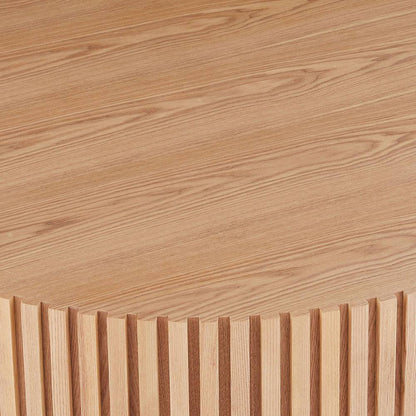 **31.49" Round Natural Drum Coffee Table – Modern Handcrafted Wood-Look Accent Table**