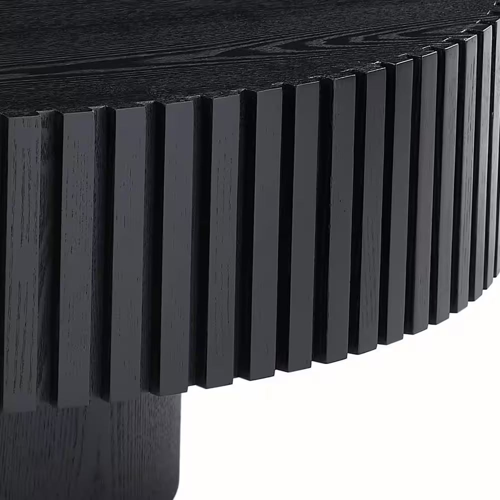39.37" Round Black Drum Coffee Table – Modern Handcrafted Wood-Look Accent Table