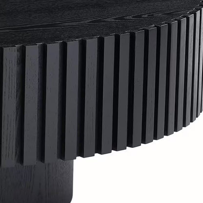 39.37" Round Black Drum Coffee Table – Modern Handcrafted Wood-Look Accent Table