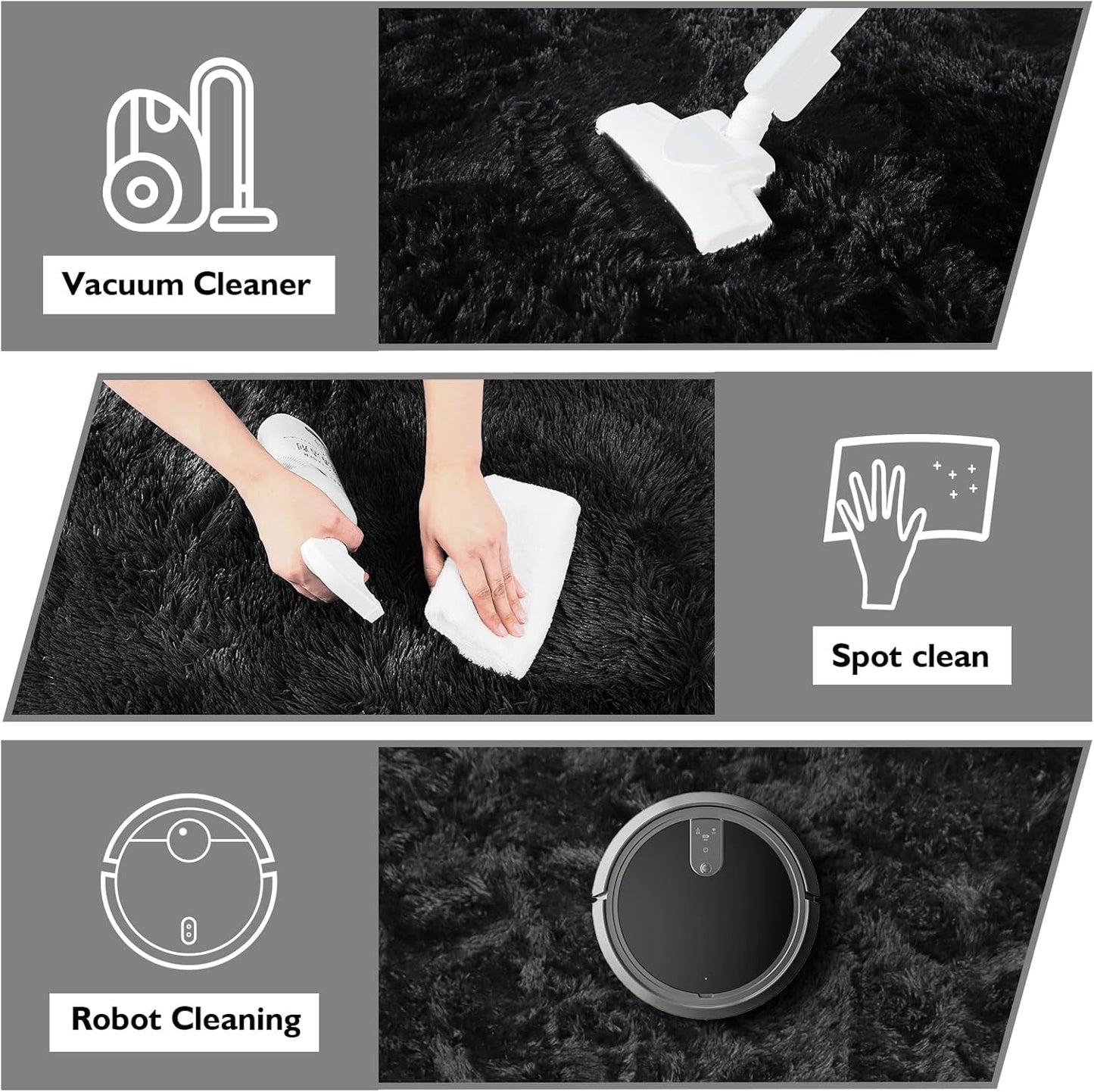 5' Round Black Fluffy Shag Rug – Soft Non-Slip Cozy Area Rug for Bedroom & Home Décor