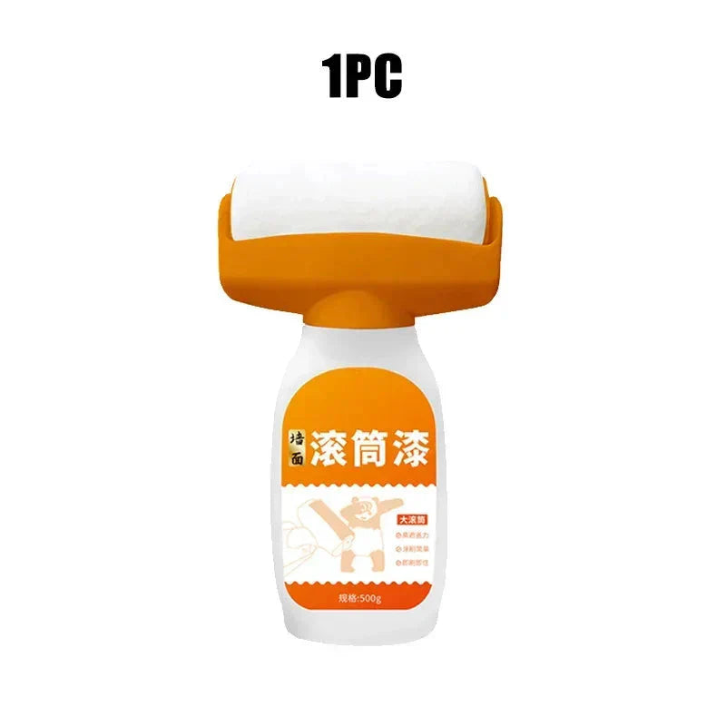 Wall paint roller with 500g paint, orange handle, white roller, ideal for home painting projects