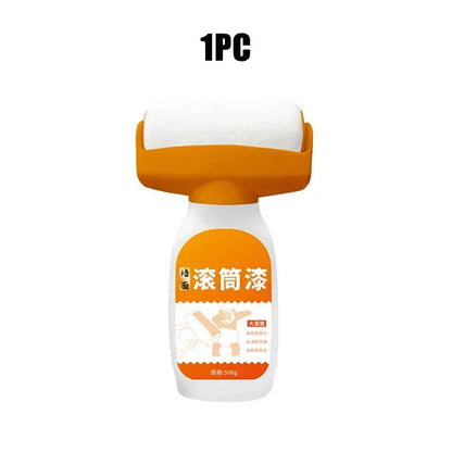 Wall paint roller with 500g paint, orange handle, white roller, ideal for home painting projects