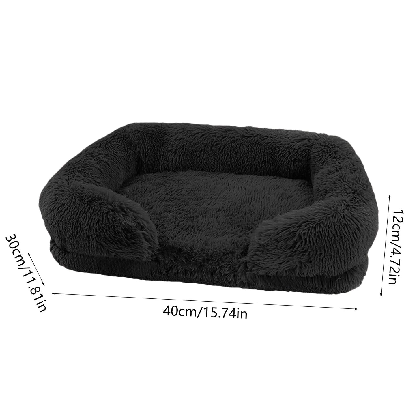 Calming Plush Dog & Cat Bed – Cozy Faux Fur Cuddler for Small & Medium Pets, Black