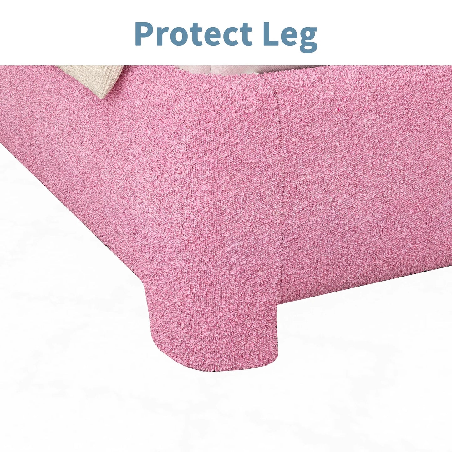 Queen Bouclé Upholstered Bed Frame – Modern Soft Curved Headboard, Pink