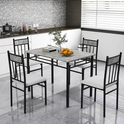 5-Piece Dining Table Set for 4 – Space-Saving Kitchen Table & 4 Padded Chairs with Metal Frame