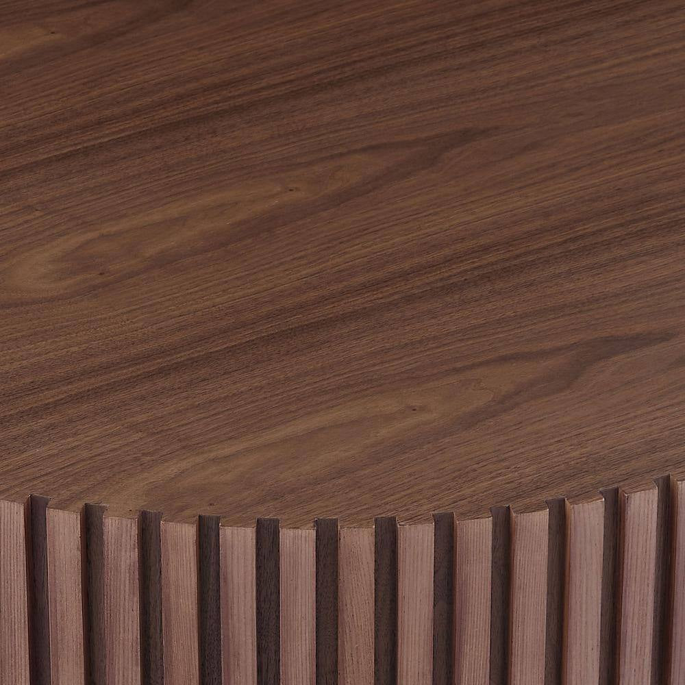 31.49" Round Walnut Drum Coffee Table – Modern Handcrafted Wood-Look Accent Table