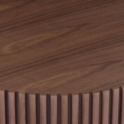 31.49" Round Walnut Drum Coffee Table – Modern Handcrafted Wood-Look Accent Table