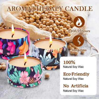 3-Pack Wildflower Scented Soy Candles – Portable Jar Gift Set for a Cozy Home