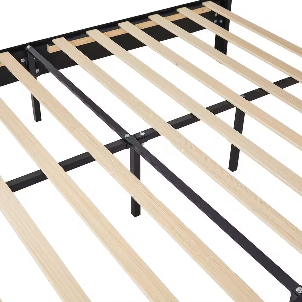 Full Upholstered Platform Bed Frame – Adjustable Headboard, No Box Spring Needed, Black