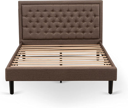 **KDF-18-Q Queen Platform Bed Frame – Brown Linen Upholstered Button-Tufted Headboard with Black Legs**