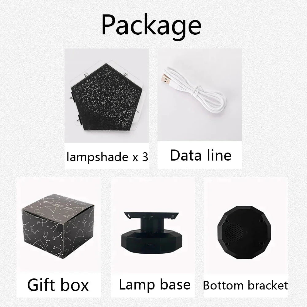 Smart lamp package with 3 starry lampshades, USB data line, gift box, base & bracket for cozy home decor