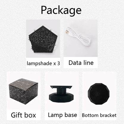 Smart lamp package with 3 starry lampshades, USB data line, gift box, base & bracket for cozy home decor