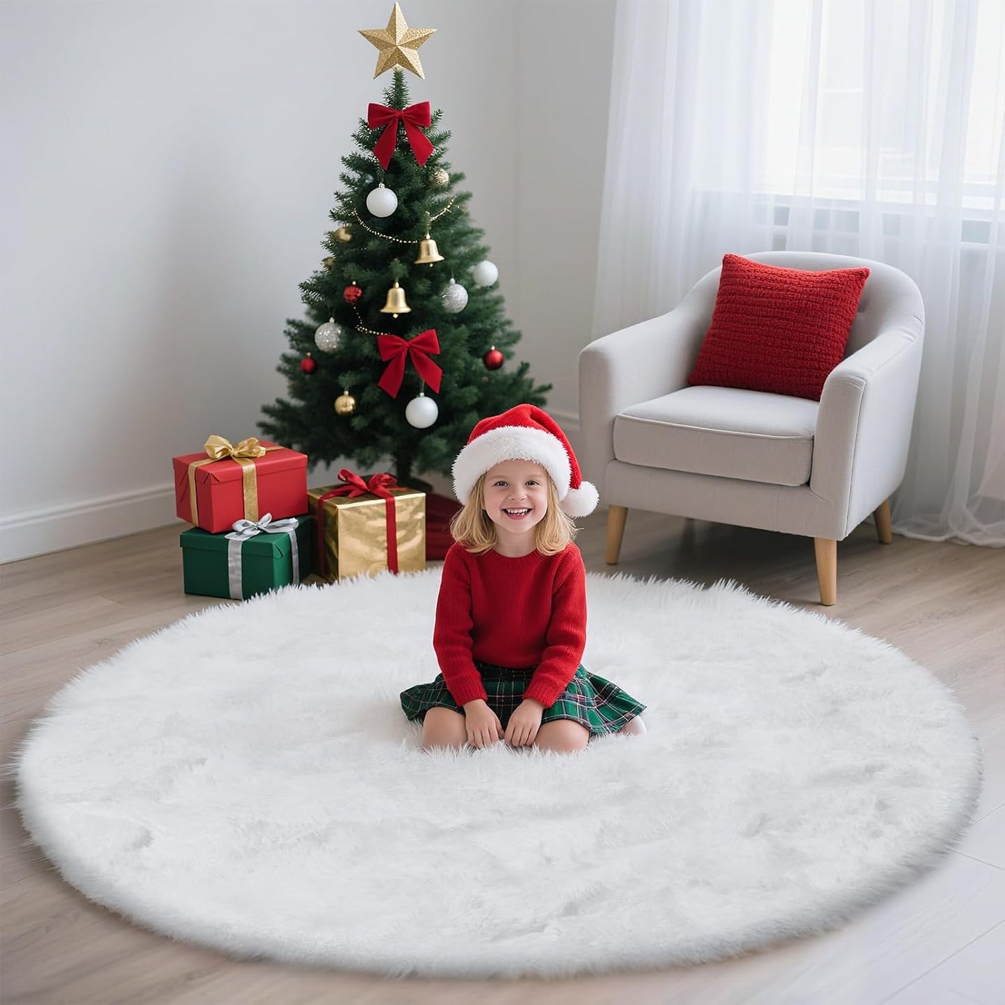 3' Round White Fluffy Shag Rug – Soft Non-Slip Cozy Area Rug for Bedroom & Home Décor
