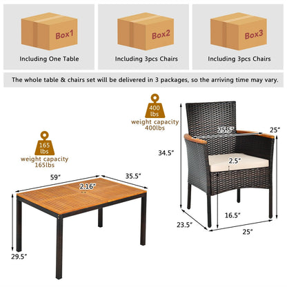 7-Piece Outdoor Patio Dining Set – Rattan Table & 6 Chairs with Umbrella Hole