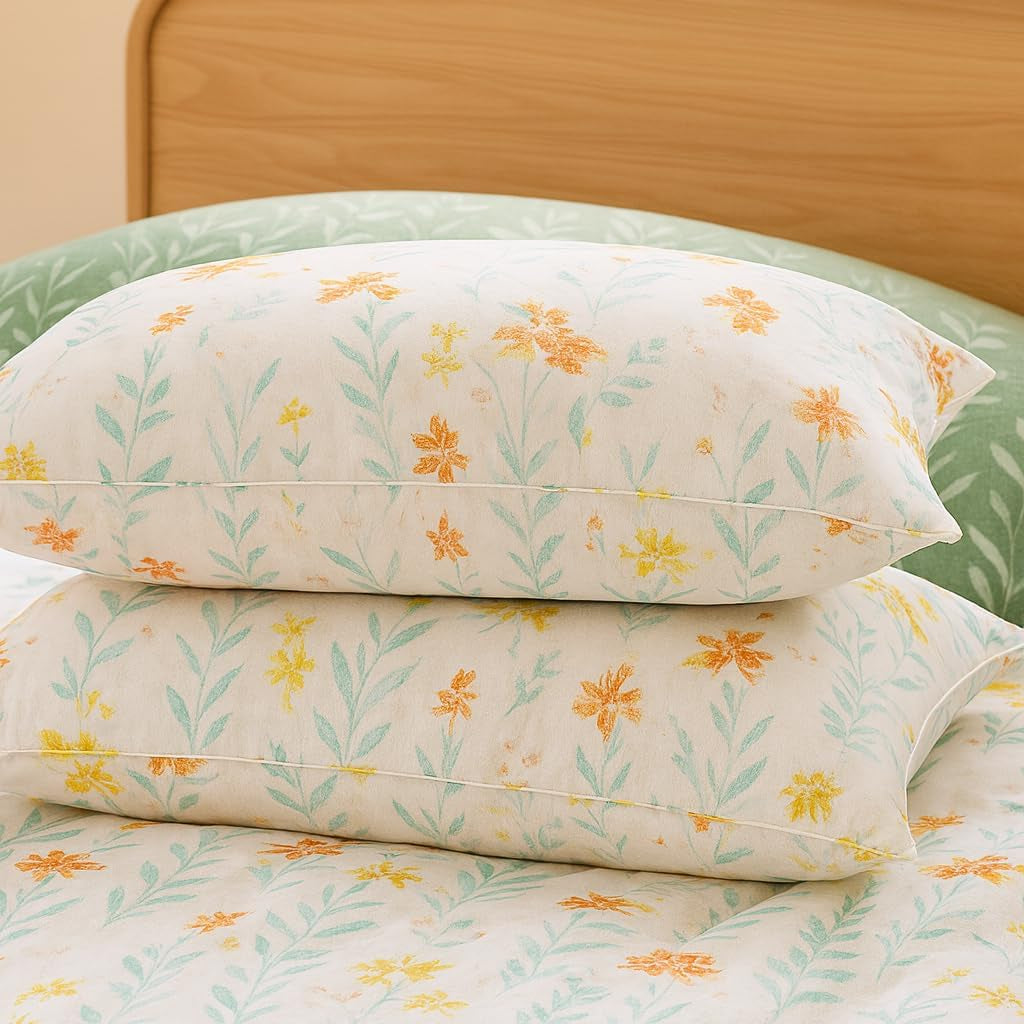 **3-Piece Queen Floral Duvet Cover Set – Reversible Green Botanical Bedding, Soft Cozy Farmhouse Style**