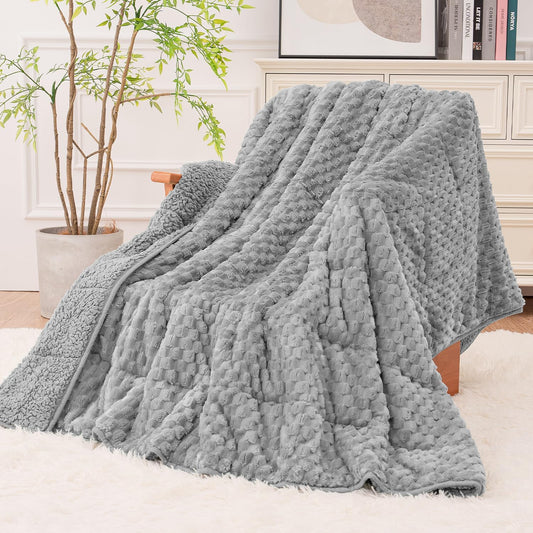 Fleece Sherpa Weighted Blanket for Adults, Ultra Soft Fuzzy, 60"X80" 15Lbs