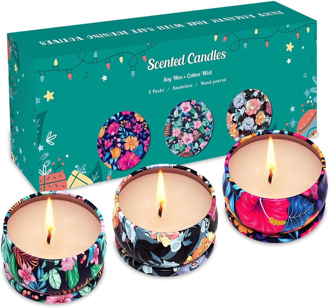 3-Pack Wildflower Scented Soy Candles – Portable Jar Gift Set for a Cozy Home