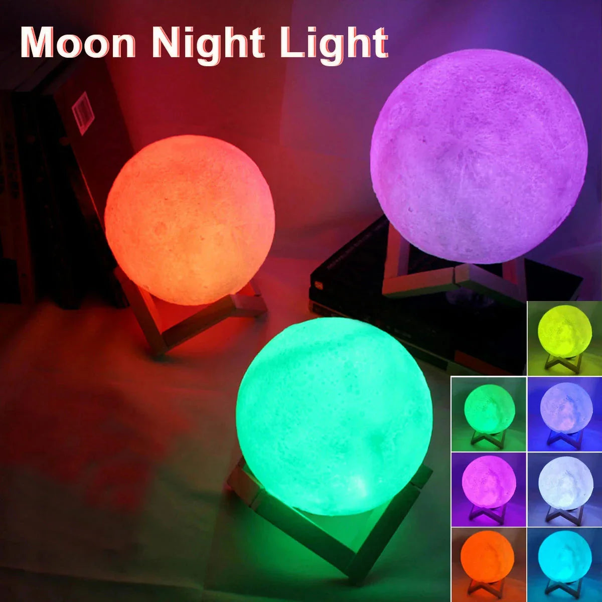 Color-changing moon night light with 3D lunar texture, cozy ambient glow for bedroom decor