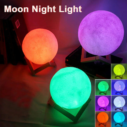 Color-changing moon night light with 3D lunar texture, cozy ambient glow for bedroom decor