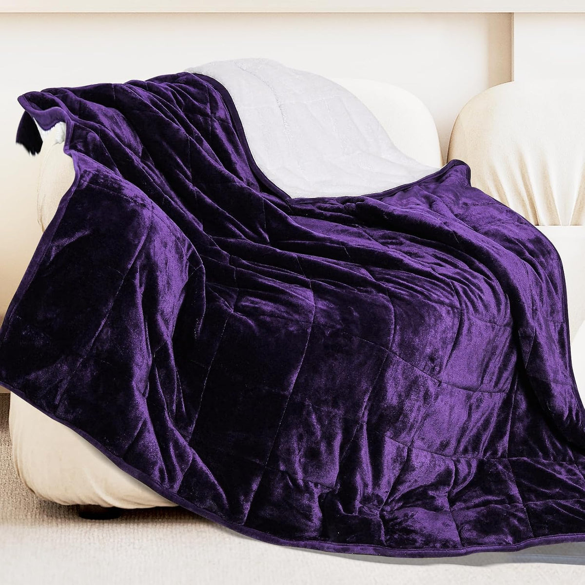 Weighted Blanket for Adult Queen Size 20Lbs 60 X 80 Inches,Weighted Blankets with Soft Plush Fleece,Fluffy Thick Warm Sherpa & Cozy Flannel Heavy Blanket for Sofa Bed,Purple