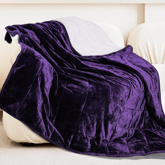 Weighted Blanket for Adult Queen Size 20Lbs 60 X 80 Inches,Weighted Blankets with Soft Plush Fleece,Fluffy Thick Warm Sherpa & Cozy Flannel Heavy Blanket for Sofa Bed,Purple