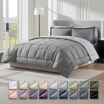 7-Piece Queen Comforter Set – Reversible Cozy Bed-in-a-Bag with Sheets, Gray