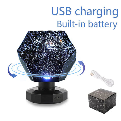 USB charging starry night projector with built-in battery, cozy home decor lighting