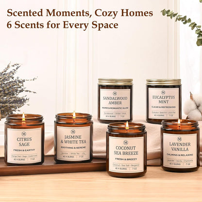 Scented Soy Candle Gift Set – 6 Relaxing Scents, 7 oz Each, Up to 300 Hours Burn Time
