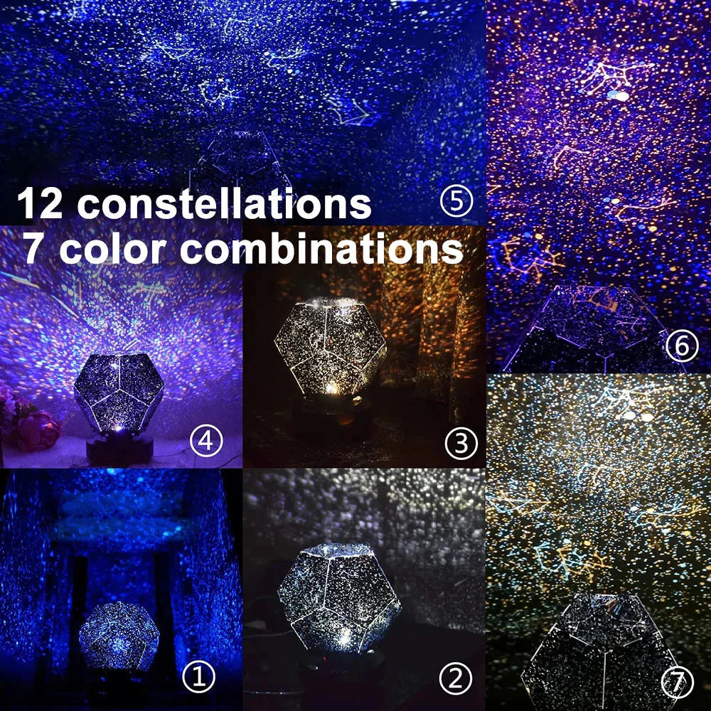 Starry night galaxy projector with 12 constellations & 7 color combos for cozy bedroom ambiance