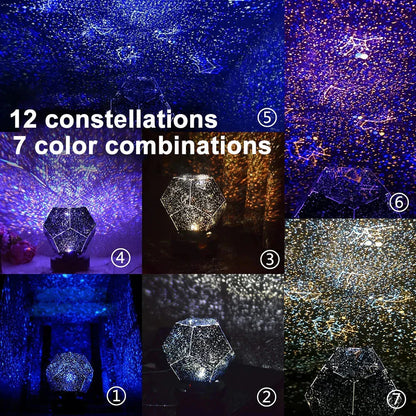 Starry night galaxy projector with 12 constellations & 7 color combos for cozy bedroom ambiance