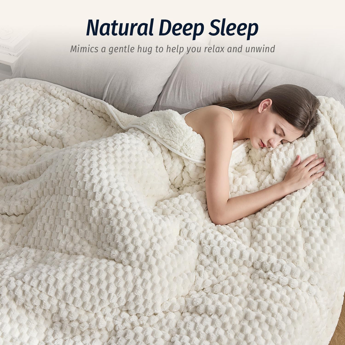 Fleece Weighted Blanket for Adults 60" X 80" 15Lbs Fuzzy Blankets, White