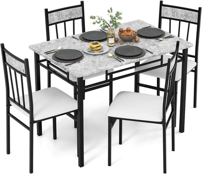 5-Piece Dining Table Set for 4 – Space-Saving Kitchen Table & 4 Padded Chairs with Metal Frame
