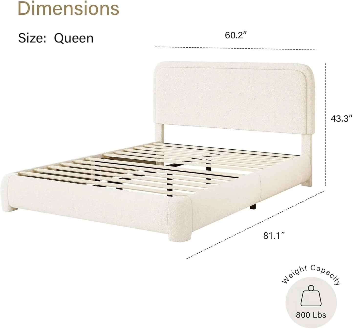 **4 Ever Queen Upholstered Bed Frame – High Curved Headboard & Soft Footboard, Cream**