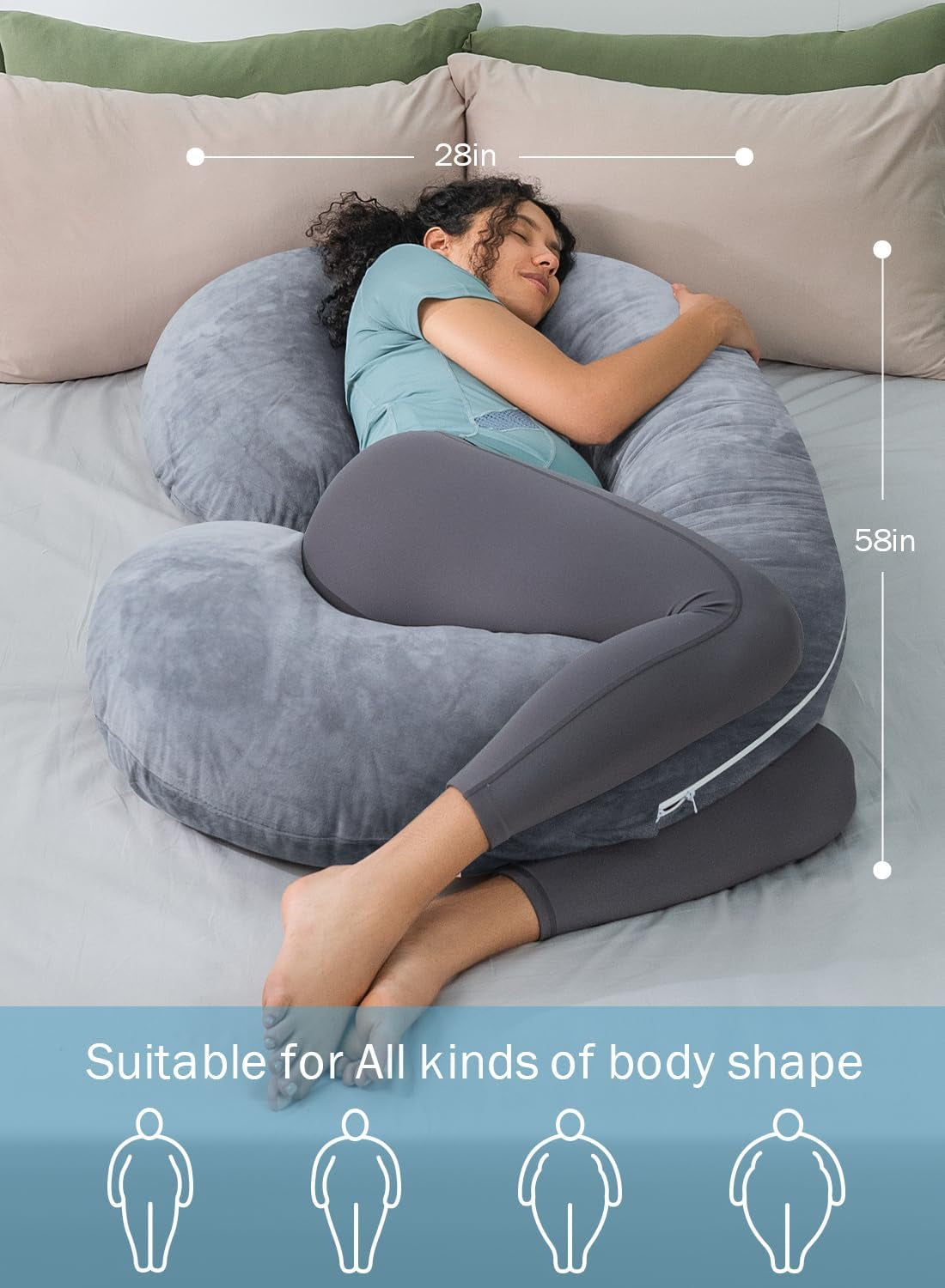 C-Shaped Pregnancy Pillow – Full Body Maternity Support Pillow with Soft Jersey Cotton Cover
