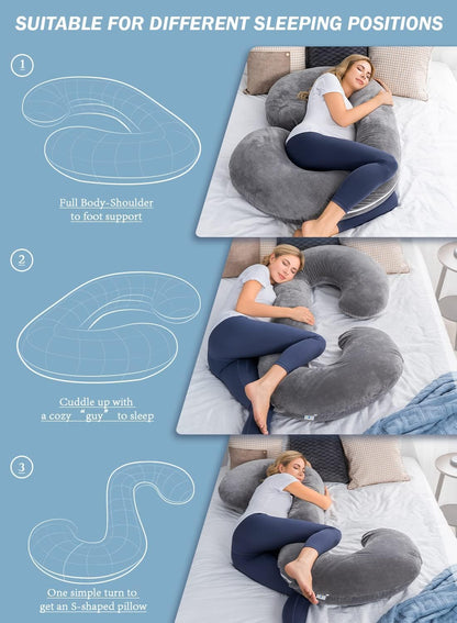 C-Shaped Pregnancy Pillow – Full Body Maternity Support Pillow with Soft Jersey Cotton Cover