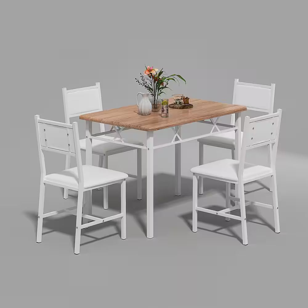 5-Piece Dining Table Set for 4 – Space-Saving Oak Table & 4 Padded Chairs