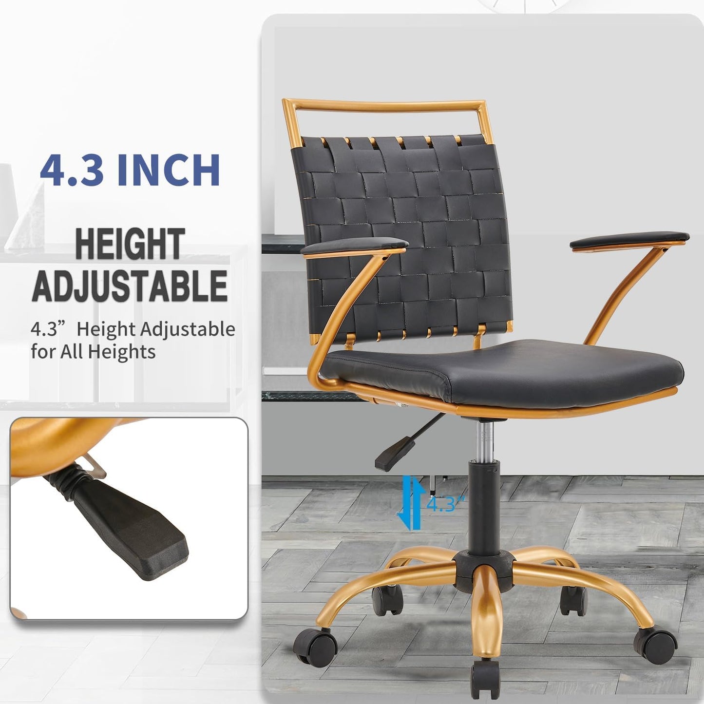 Black & Gold Office Chair – Mid-Back PU Leather Swivel Desk Chair